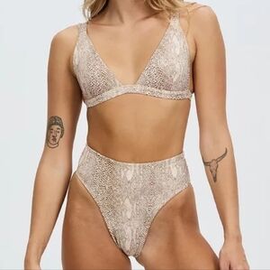 Kavala Collective Snakeskin Kalani Bikini Top Laie Bottoms M/L NWT Tan Brown